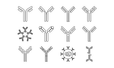 Antibody, immunoglobulin, immune system icon set vector