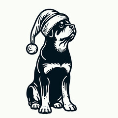 Obraz premium Adult Rottweiler Dog wear santa hat wearing a on its pelvis. Christmas Holiday Clipart Line Art Vector Illustration Xmas. .