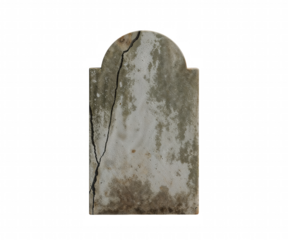 Isolated aged tombstone prop evoking a sense of decay and the passage of time on a minimalist black canvas background