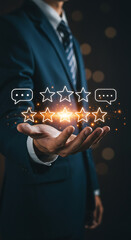 user leaves a five-star rating on a mobile app, highlighting the importance of customer feedback in the digital age