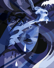 Vector series blending Cubism and Surrealism, Emotional Fracture, captures human emotions through fragmented, surreal shapes in red, yellow, blue, green, and black. Bold, standalone graphic art for ex