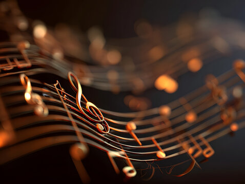 M&uacute;sica dise&ntilde;o de fondo.escritura musical.ilustraci&oacute;n 3d de notas musicales y signos musicales de la hoja de m&uacute;sica abstracta.canciones y melod&iacute;a concepto.
