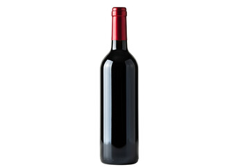 Unlabeled Dark Red Wine Bottle with Red Foil Cap Isolated on Transparent Background

