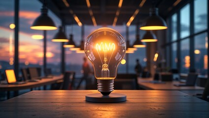 Startup pitch presentation with glowing lightbulb concept