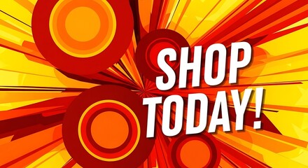 Vibrant promotional background with circles and 'Shop Today' message