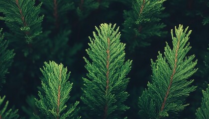 Fototapeta premium Close-Up of Lush Green Coniferous Thuja Leaves, Highlighting Unique Texture and Natural Beauty