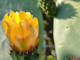 Beautiful yellow cactus flowers blooming prickly pear nature background poster high quality resolution hd 8k closeup wallpaper banner photography image photo