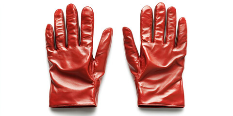 A pair of shiny red rubber work gloves with open palms, isolated on a clean white background.