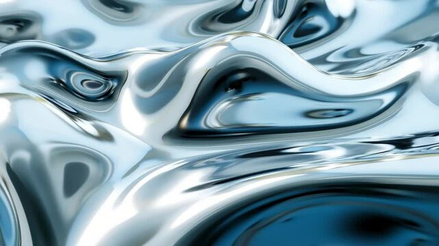 Liquid Metal Abstract: Blue and Silver Fluid Motion