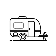 Outlined Caravan Logo, Small Travel Trailer With Hitch, Simple Minimalist Design