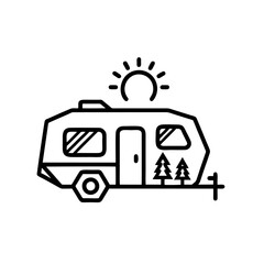 Modern Caravan Icon Logo, Geometric Camper Shape With Sun and Trees