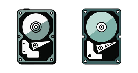 Two stylized hard disk drives with internal components visible on a white background