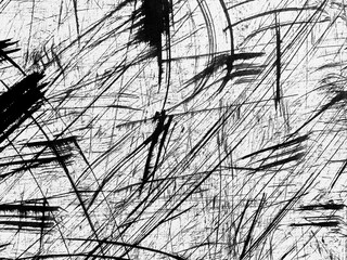 Abstract black and white artwork featuring dynamic lines and texture in contemporary style
