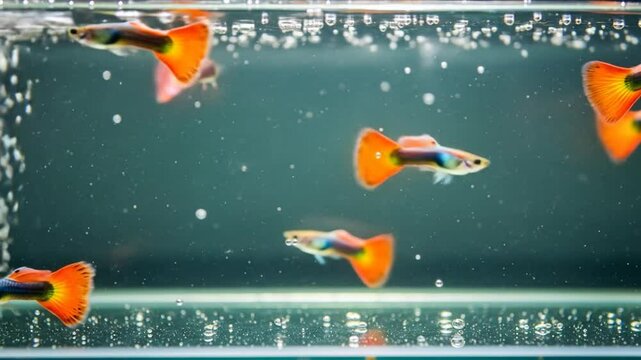 Vibrant guppies swimming in aquarium
