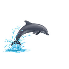 Obraz premium Gray Dolphin Leaping from Vibrant Blue Water on Transparent Background