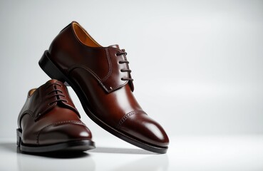 Elegant brown leather dress shoes with polished finish on a white background
