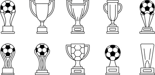 Soccer Trophy Vector Icons: Outline Style Championship Awards
