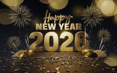 Happy New Year 2026: A festive and celebratory image that captures the spirit of a fresh start with elegant gold accents and celebratory fireworks.
