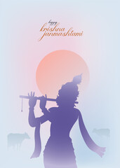Lord Krishna vector illustration, silhouette with Shree Krishna Janmashtami banner design template