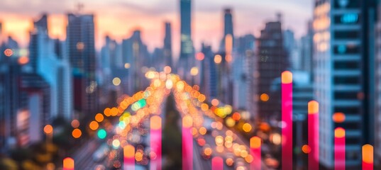 Financial District Chart Data with City Lights and Bokeh Elements for Visual Graphics