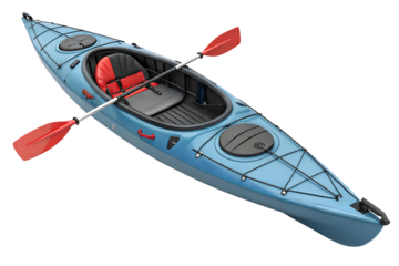 Blue Kayak with Paddle Isolated on White Background