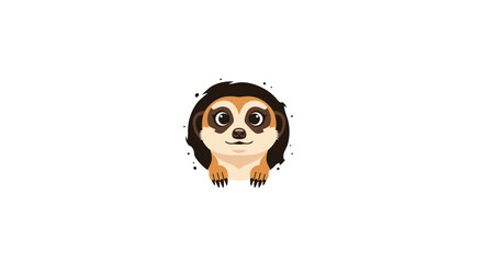 Fototapeta premium Cartoon meerkat emerging from a hole, looking forward with a smiling expression on a white background.