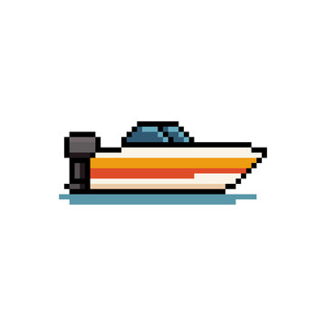 8-Bit Pixel Art Motorboat Icon