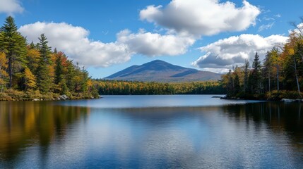 Scenic lake with forests and mountains surrounding it