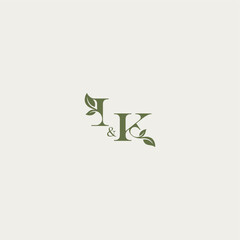 organic leaf logo bold initial concept letter luxury wedding monogram design IK