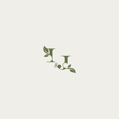 organic leaf logo bold initial concept letter luxury wedding monogram design IJ