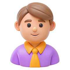 3d cartoon man avatar with tie isolated on transparent background