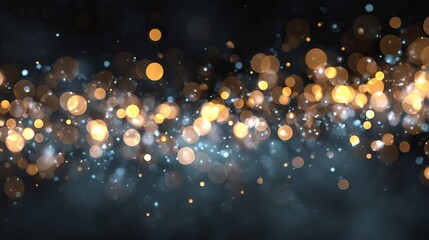 Golden glitter bokeh light dust with sparkling festive christmas particles background