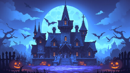 Halloween themed neighborhood with eerie shadow details