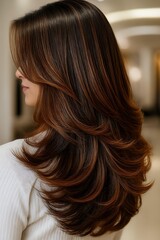 Naklejka premium Feathered Hairstyle Backside With Soft Texture and Voluminous Look