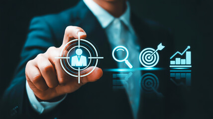 Business professional targeting success with digital analytics