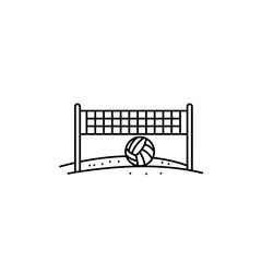Outline vector icon of volleyball on beach court