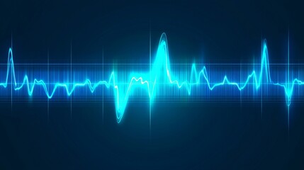 Fototapeta premium Blue Cardiac Pulse Line Illustration on Dark Background, Medical Oscilloscope Signal Graphic