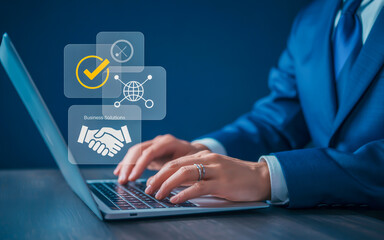 Fototapeta premium Business success handshake global network verification