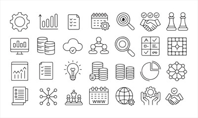Business Strategy and Analytics Icon Set in Line Art Style