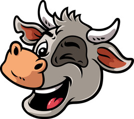 Vector Cartoon Hand Drawn Happy Winking White Cow With Spot On Face 