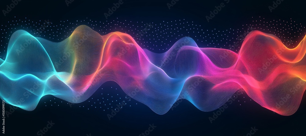 Poster Abstract Multicolored Waves Flowing with Data Points and Translucent Geometric Patterns in Space