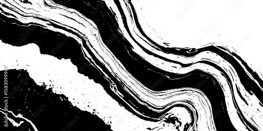 Poster abstract fluid ink pattern with soft twisted lines in monochrome design