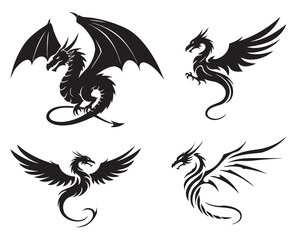 Black Dragon Silhouette Set