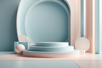 Luxurious Empty Mockup White Marble Podium On Blue Color Scene
