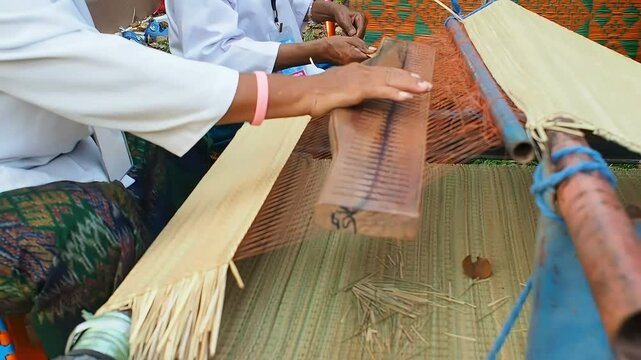 Traditional Hand Weaving Art of Textile Creation | lled Artisan Intricate Loom Work & Fabric Making | tural Craft Manual Weaving Process Close-up