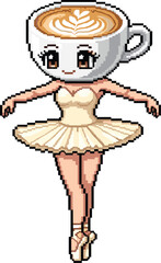 Pixel Art of a Ballerina Head Made of Cappuccino Foam. Brainrot Anomali.