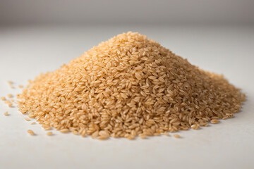 Eyecatching Top view raw rice inside brown plate on dark surface meal food rice raw