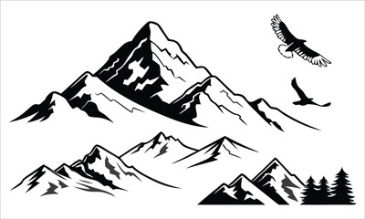 Fototapeta premium Majestic mountains with soaring eagles birds flying