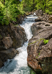 The Gave de Marcadau river flows over the Cascade du Pas de l'Ours in the Val de Jeret in the French Pyrenees