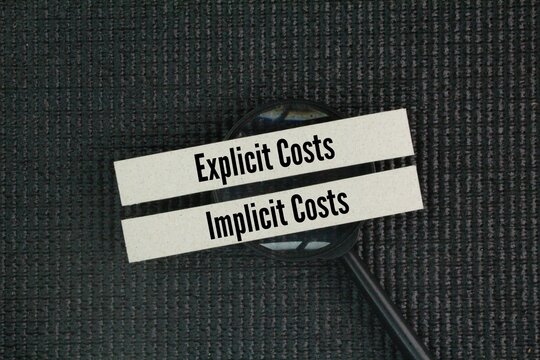 The words Explicit and implicit costs. Explicit costs are defined as costs that involve spending money. Implicit costs on the other hand, are nonmonetary opportunity costs